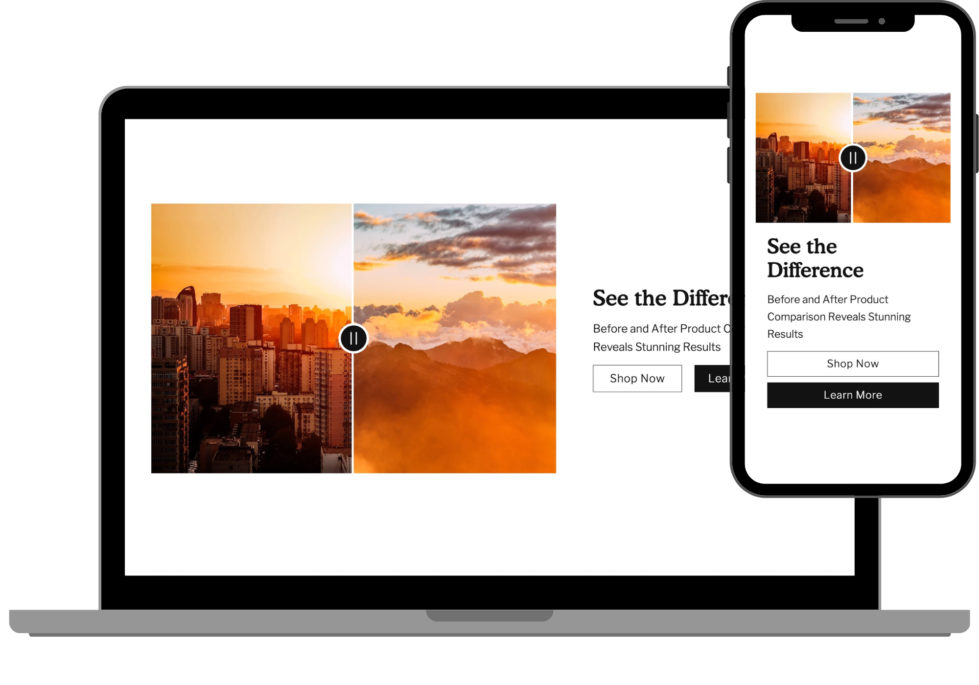 Comparison slider with text