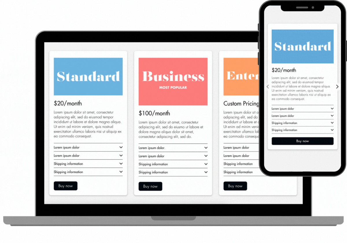 Pricing table