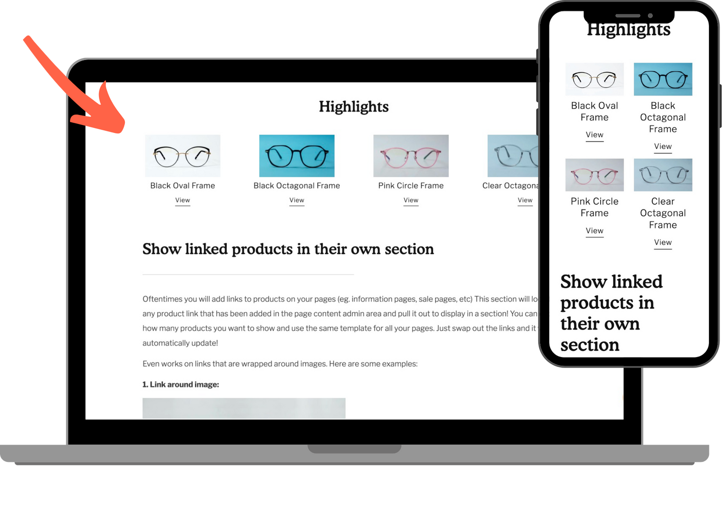 Page linked product highlights