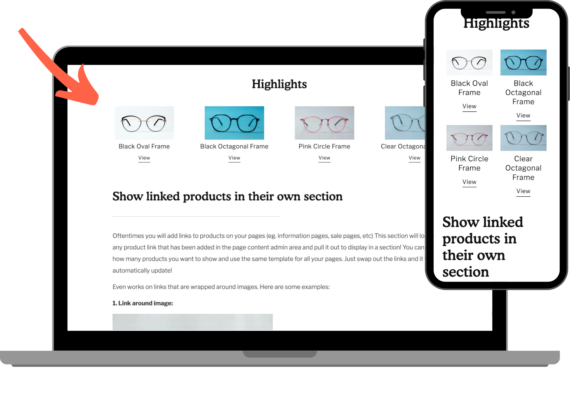 Page linked product highlights